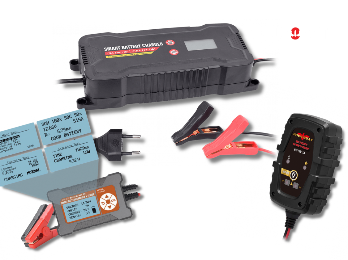 Trickle chargers for batteries 6V-12V-24V
